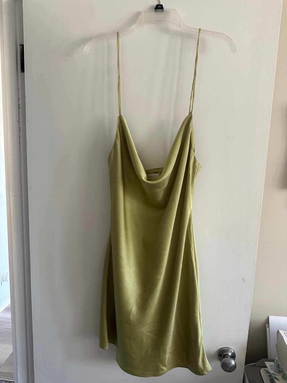 NWT Satin Cowl Neck Slip Dress in Light Olive